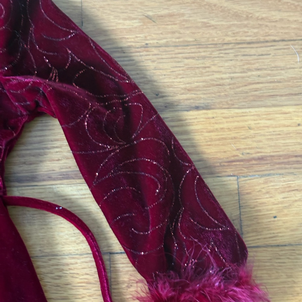 Toddler vintage IZ Byer California Rich Red Garment DRESS velvet fur sleeve girl - Picture 3 of 3